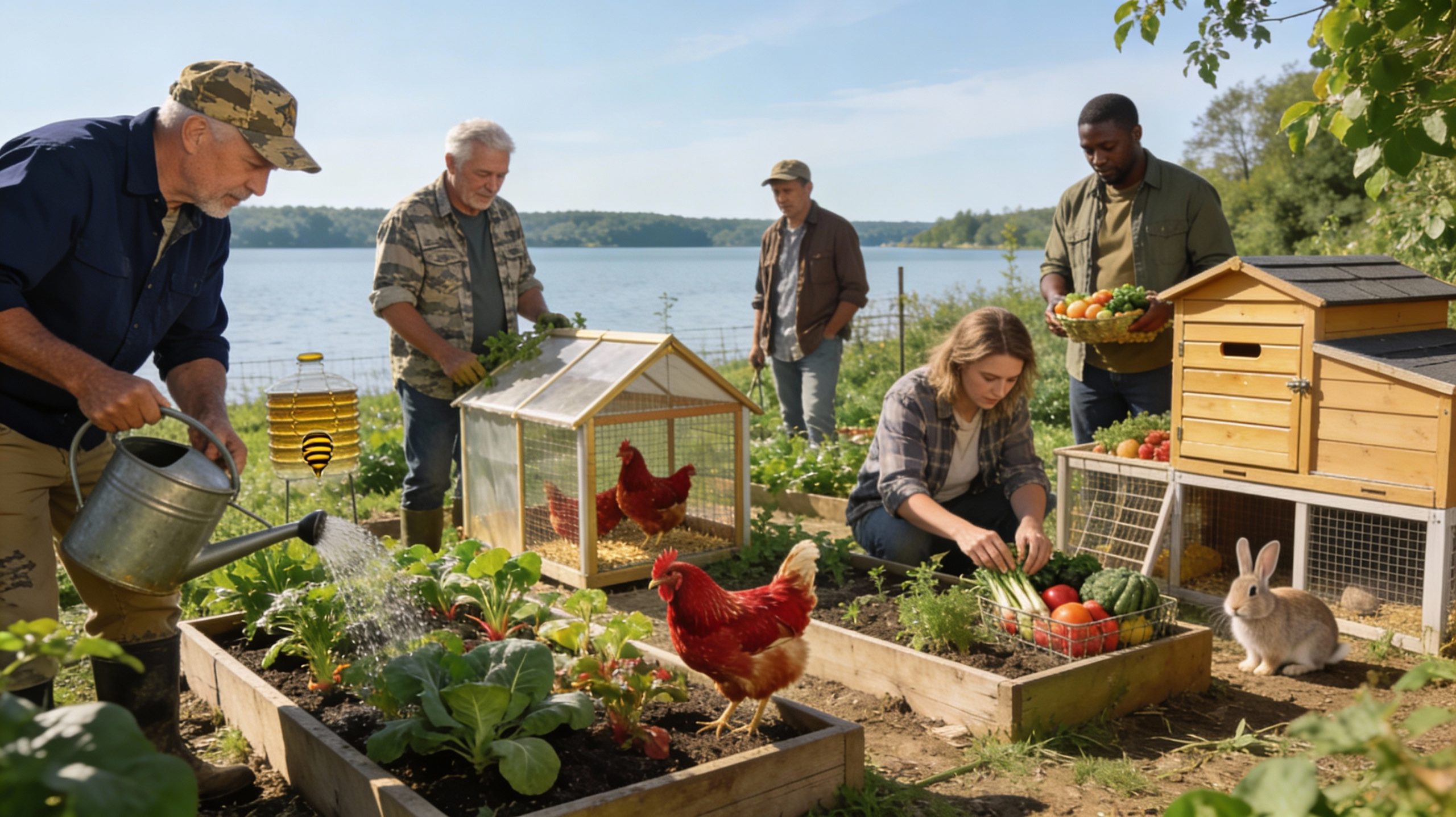 Veterans and community members tending a garden