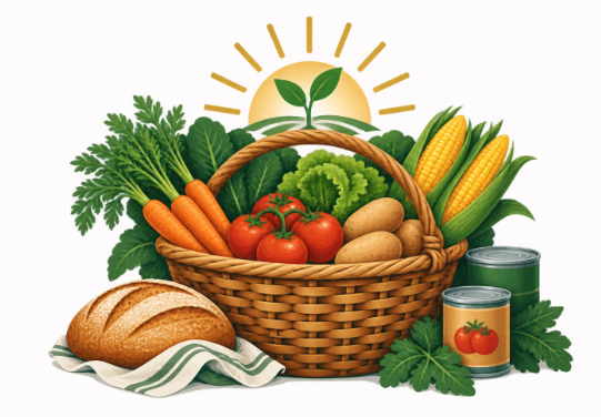Basket of fresh food and vegetables