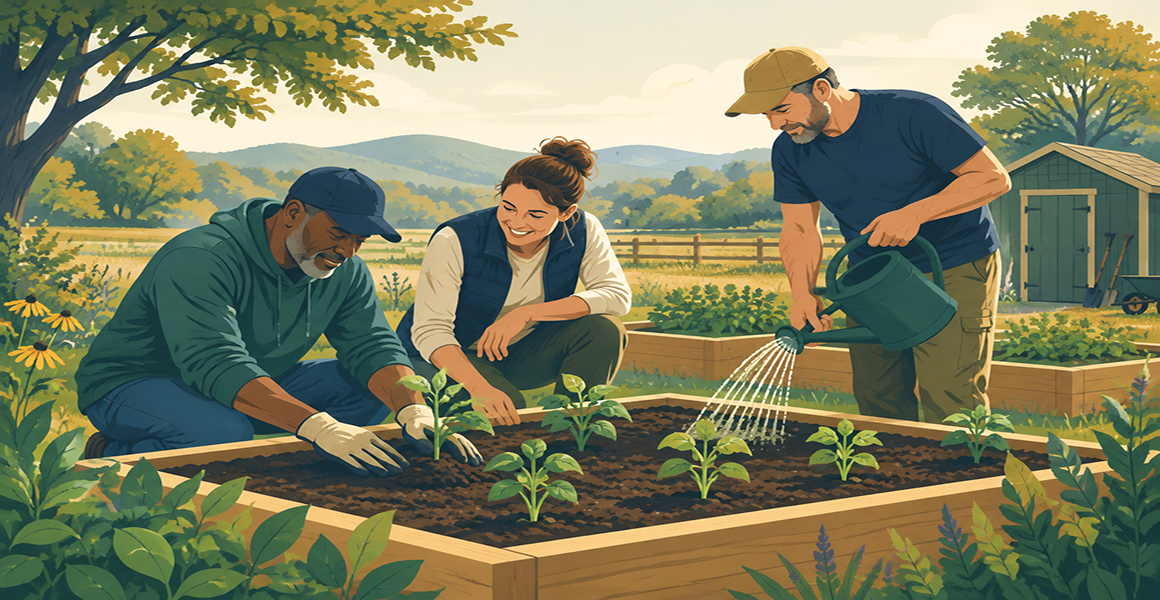 Providing food security and therapy through outdoor events and gardening