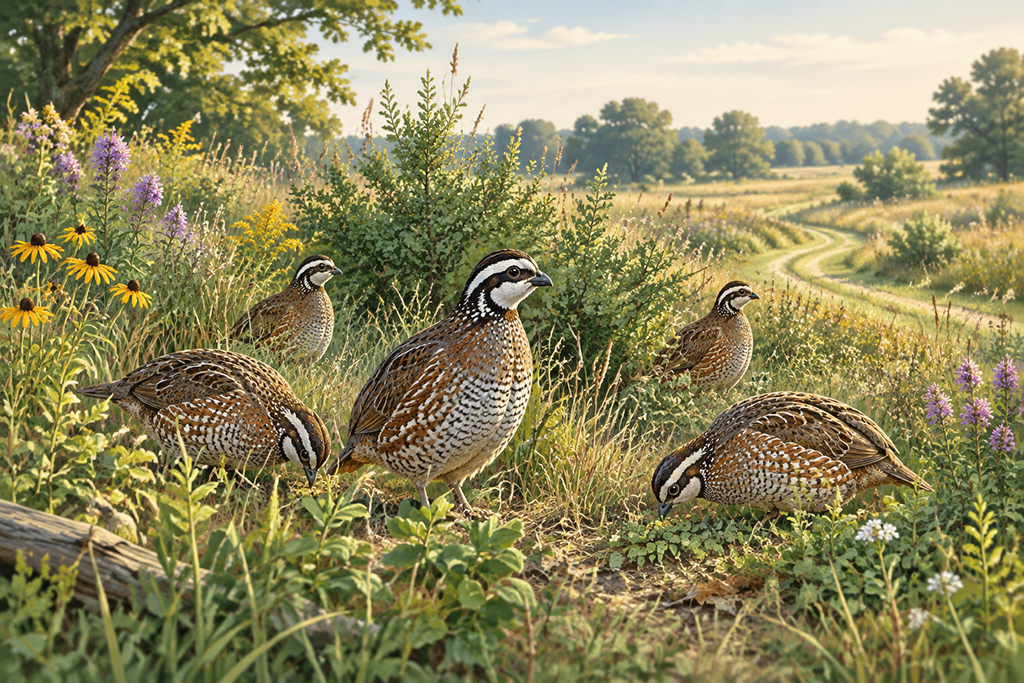 Veterans tending a quail habitat